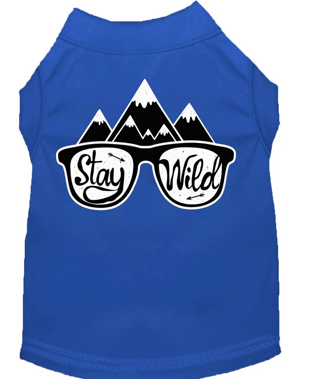 Stay Wild Screen Print Dog Shirt Blue XS